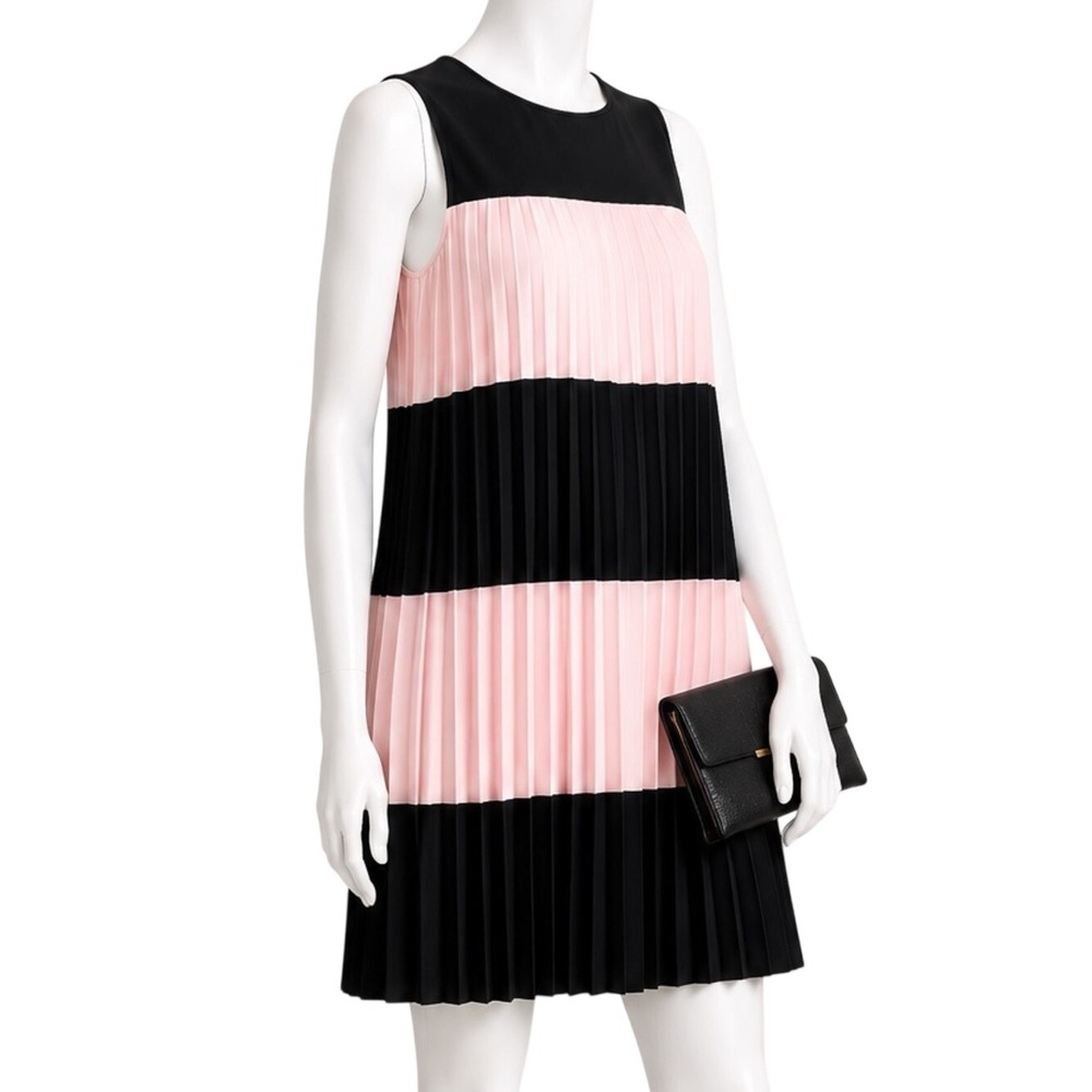 JOSEPHβ RIBKOFF Mod Pleated Swing Dress Pink Black Color Block Sleeveless | Sz 8